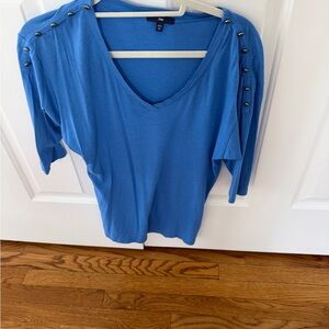 CeCe Blue V-Neck Stud-Accent Women's Top